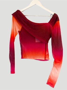 Forever 21 Ombre Off-Shoulder Long Sleeve Top - Pink, Orange, Red